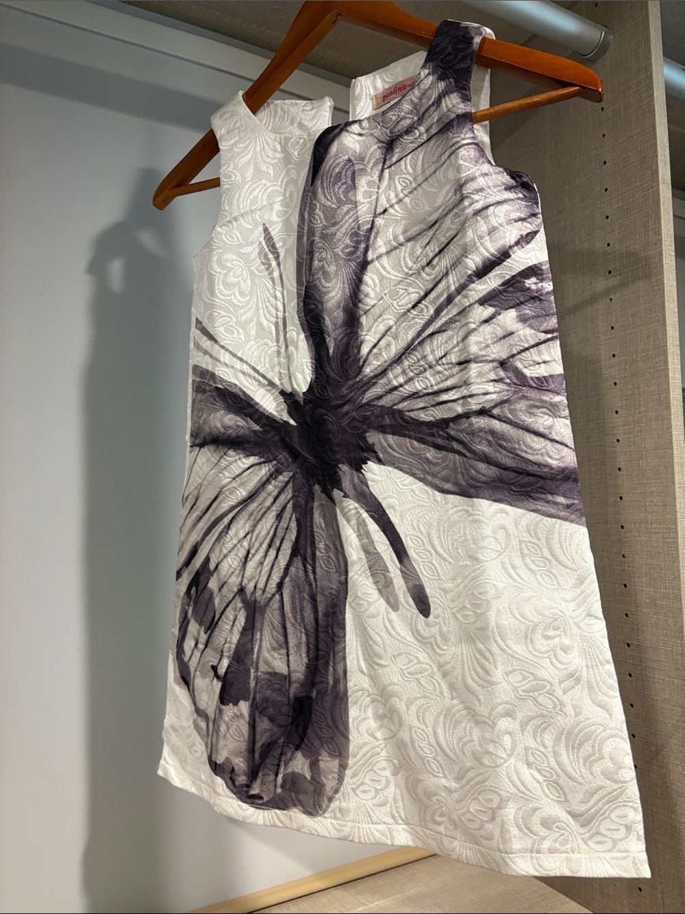 Kids Formal White Dress with Black Butterfly Print